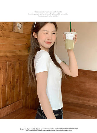 white V-neck fishbone Top