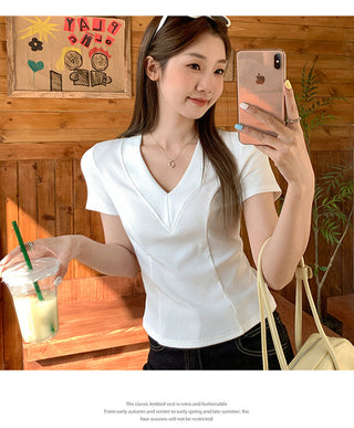 white V-neck fishbone Top