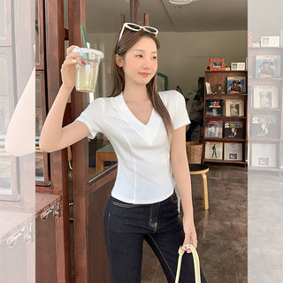 white V-neck fishbone Top