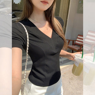 white V-neck fishbone Top
