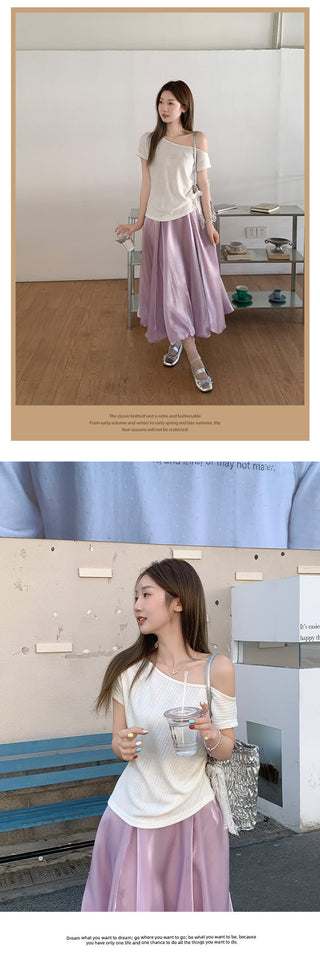 apricot diagonal pleated Top