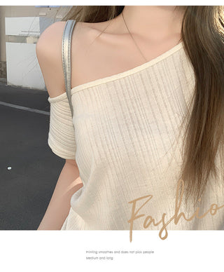 apricot diagonal pleated Top