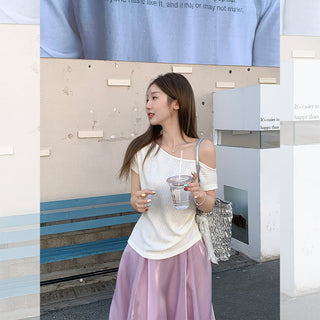 apricot diagonal pleated Top
