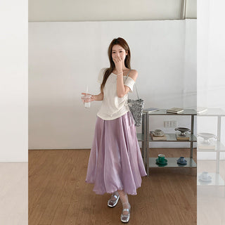 apricot diagonal pleated Top