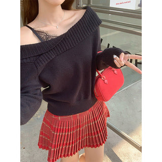 lace off-shoulder sweater