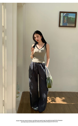 hot contrast V-neck Top