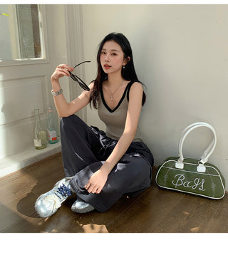 hot contrast V-neck Top