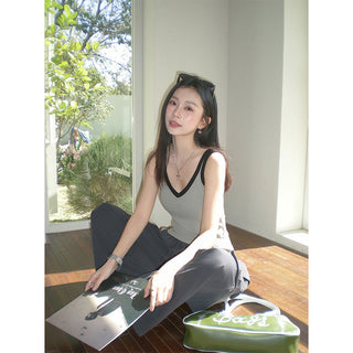 hot contrast V-neck Top
