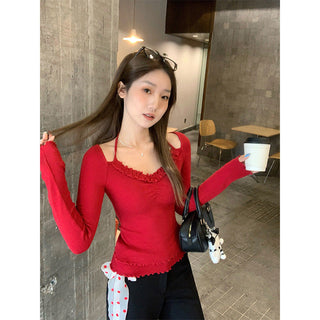 pure red lace Top