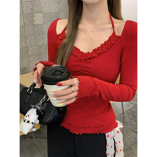 pure red lace Top