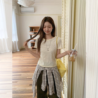 texture round neck Top