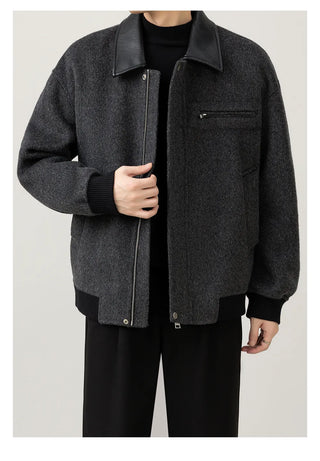 leather wool jacket