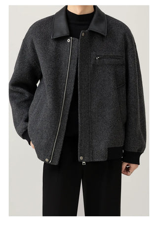 leather wool jacket