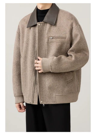 leather wool jacket