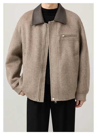 leather wool jacket