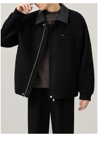 leather wool jacket