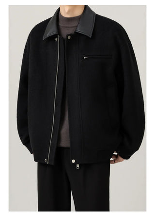 leather wool jacket
