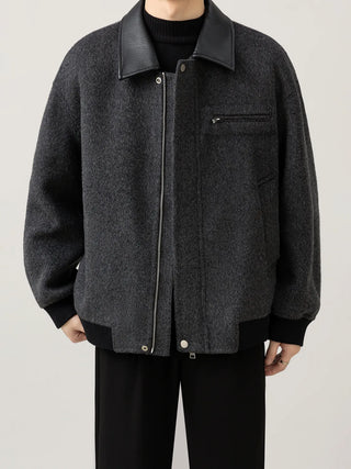 leather wool jacket