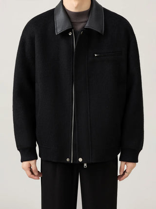 leather wool jacket