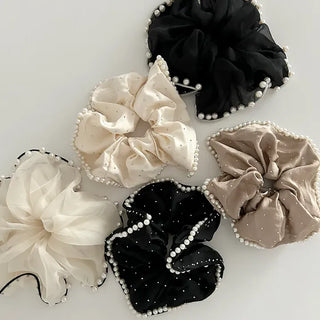 Big Scrunchie Pearl Chiffon Satin Hair Tie Scrunchie