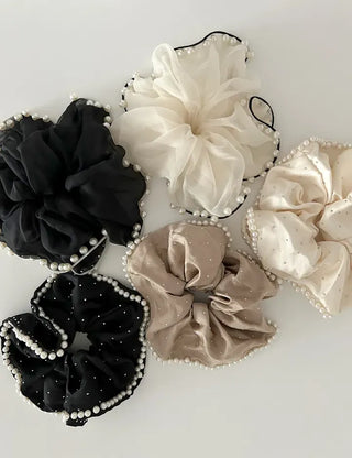 Big Scrunchie Pearl Chiffon Satin Hair Tie Scrunchie