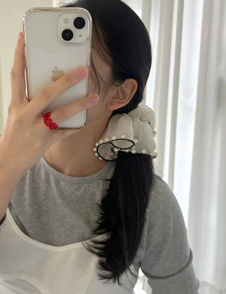 Big Scrunchie Pearl Chiffon Satin Hair Tie Scrunchie