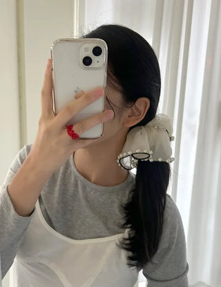 Big Scrunchie Pearl Chiffon Satin Hair Tie Scrunchie