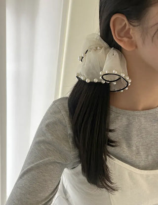 Big Scrunchie Pearl Chiffon Satin Hair Tie Scrunchie