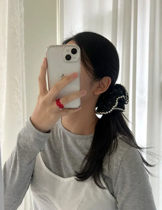 Big Scrunchie Pearl Chiffon Satin Hair Tie Scrunchie