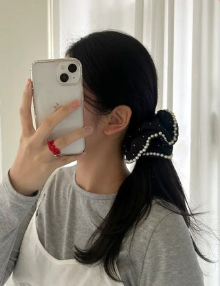 Big Scrunchie Pearl Chiffon Satin Hair Tie Scrunchie