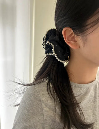 Big Scrunchie Pearl Chiffon Satin Hair Tie Scrunchie