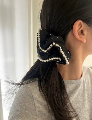 Big Scrunchie Pearl Chiffon Satin Hair Tie Scrunchie