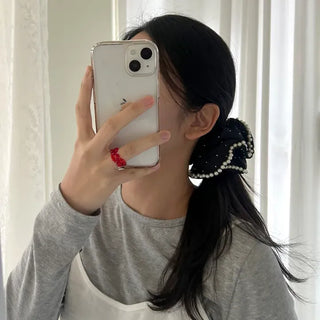 Big Scrunchie Pearl Chiffon Satin Hair Tie Scrunchie