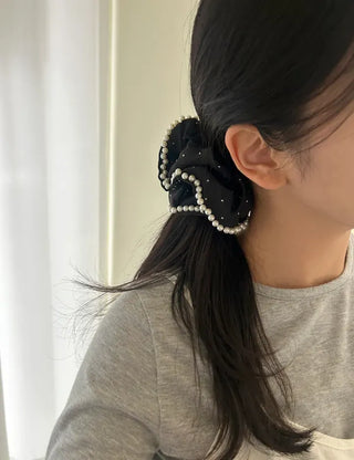 Big Scrunchie Pearl Chiffon Satin Hair Tie Scrunchie