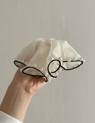 Big Scrunchie Pearl Chiffon Satin Hair Tie Scrunchie