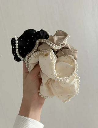 Big Scrunchie Pearl Chiffon Satin Hair Tie Scrunchie