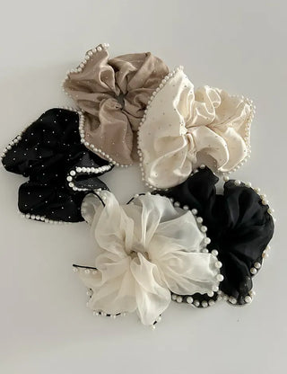 Big Scrunchie Pearl Chiffon Satin Hair Tie Scrunchie