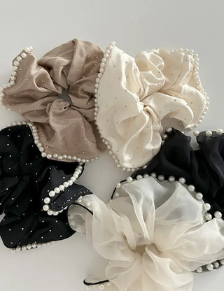 Big Scrunchie Pearl Chiffon Satin Hair Tie Scrunchie