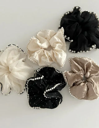 Big Scrunchie Pearl Chiffon Satin Hair Tie Scrunchie