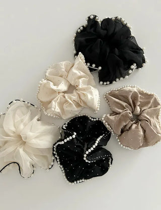 Big Scrunchie Pearl Chiffon Satin Hair Tie Scrunchie