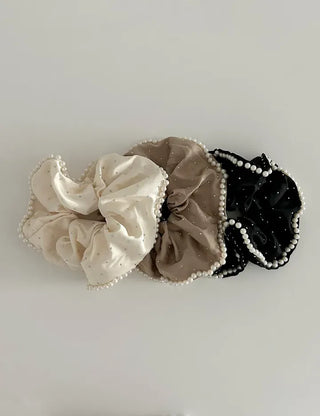 Big Scrunchie Pearl Chiffon Satin Hair Tie Scrunchie
