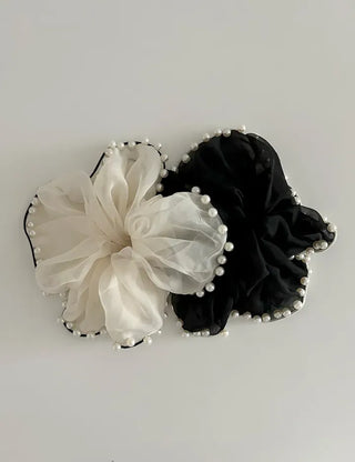 Big Scrunchie Pearl Chiffon Satin Hair Tie Scrunchie