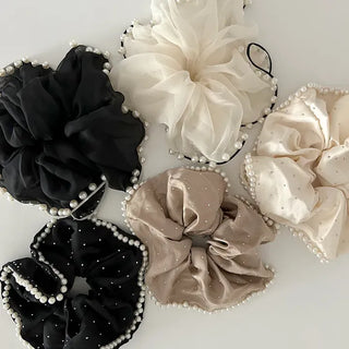 Big Scrunchie Pearl Chiffon Satin Hair Tie Scrunchie