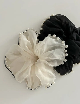 Big Scrunchie Pearl Chiffon Satin Hair Tie Scrunchie