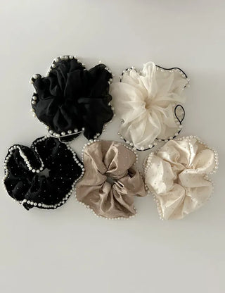 Big Scrunchie Pearl Chiffon Satin Hair Tie Scrunchie
