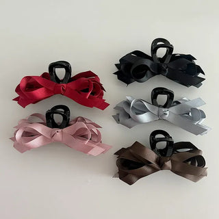 Ribbed satin king ribbon large acrylic hair clip