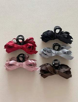 Ribbed satin king ribbon large acrylic hair clip