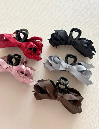 Ribbed satin king ribbon large acrylic hair clip