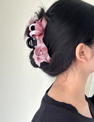 Ribbed satin king ribbon large acrylic hair clip