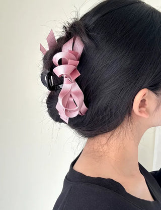 Ribbed satin king ribbon large acrylic hair clip